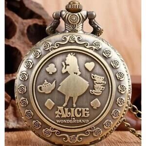 Alice in Wonderland & Cheshire Cat Pocket Watch Steampunk Christmas Birthday NEW
